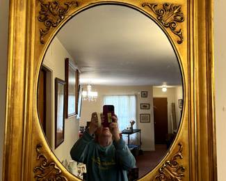#79 square Gold frame with oval mirror 28x33 $75.00