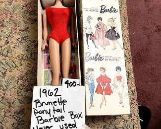 #118 1962 Barbie Brunette ponytail, NRFB $400.00