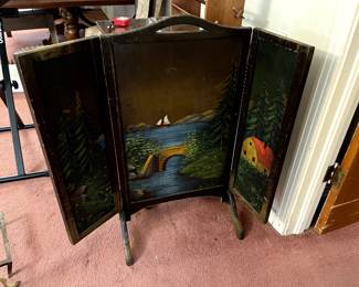 #74 painted wood fireplace screen with two legs 36x34 $75.00
