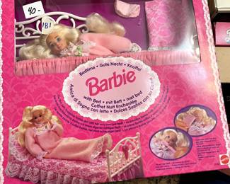 #181 Bedtime Barbie with Bed (in 3 languages), NRFB $40.00