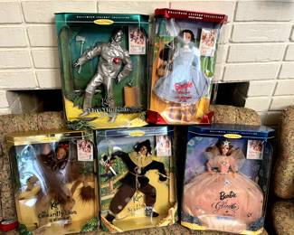 #213 Set of 5 Wizard of Oz Barbies (Scarecrow, Tin Man, Glinda, Dorothy, Lion), NRFB $100.00