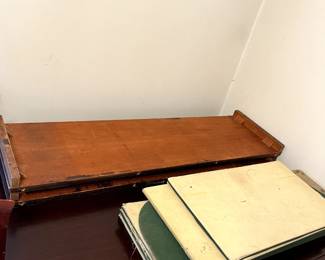 #1 table DR antique double pedestal dining table w 3 leaves, pads 6 needle point chairs 60-96x42x29 as is foot $240.00