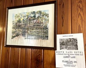 #96 Albert Lane Monte Sano Hotel lithograph from the original water color, as is water damage $50.00