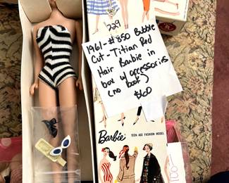 #229 1961 titian red hair barbie in box with accessories (no book) #850 $60.00