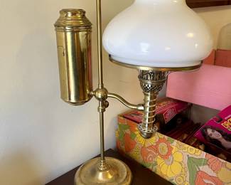#24	School house lamp brass with white glove 	 $75.00 			
