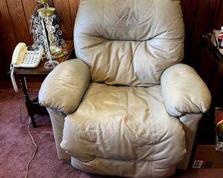 #85 cream as is leather recliner with continuous foot as is back stain $75.00