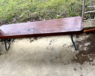 #287 bp heavy wood bench with metal legs 56x11x19 wood 3 inch thick $40.00