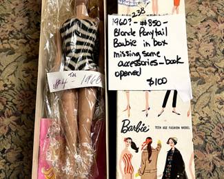 #238 1960? #850 Blonde Ponytail Barbie in Box. Missing Some Accessories - Book Opened $100.00