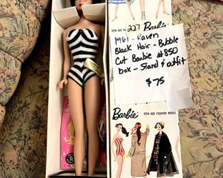 #227 1961 Raven Black Hair, bubble cut Barbie in box #850 $75.00