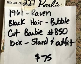 #227 1961 Raven Black Hair, bubble cut Barbie in box #850 $75.00