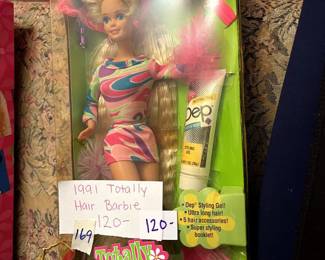 #168 1991 Totally Hair Barbie, NRFB $120.00
#169 1991 Totally Hair Barbie, NRFB $120.00
#170 1991 Totally Hair Barbie, NRFB $120.00
#171 1991 Totally Hair Barbie, NRFB $120.00
#172 1991 Totally Hair Barbie, NRFB $120.00
#173 1991 Totally Hair Barbie, NRFB $120.00
#174 1991 Totally Hair Barbie, NRFB $120.00
#175 1991 Totally Hair Barbie, NRFB $120.00 sold
#176 1991 Totally Hair Barbie, NRFB $120.00 sold
#177 1991 Totally Hair Barbie, NRFB $120.00
