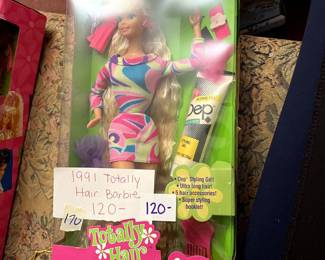 #168 1991 Totally Hair Barbie, NRFB $120.00
#169 1991 Totally Hair Barbie, NRFB $120.00
#170 1991 Totally Hair Barbie, NRFB $120.00
#171 1991 Totally Hair Barbie, NRFB $120.00
#172 1991 Totally Hair Barbie, NRFB $120.00
#173 1991 Totally Hair Barbie, NRFB $120.00
#174 1991 Totally Hair Barbie, NRFB $120.00
#175 1991 Totally Hair Barbie, NRFB $120.00 sold
#176 1991 Totally Hair Barbie, NRFB $120.00 sold
#177 1991 Totally Hair Barbie, NRFB $120.00