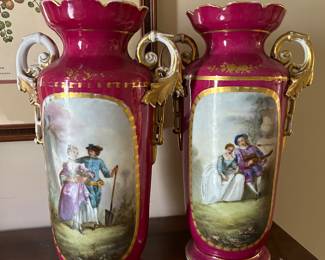 Lot #71 -$350  Pair of 13" vases. 8" wide at handles
