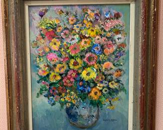 Lot #56 - $175 Beulah M Coleman  Flower Painting 13" x 15-1/2" framed