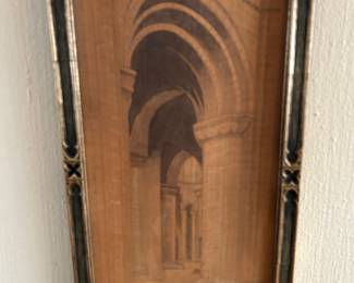 Lot #6 - $35 Etching on wood panel. 17-1/2" x 9-1/2" "Ely"