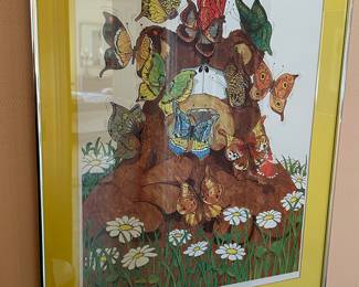 Lot #59 -$65  Patience. Artist Marble. Dog covered in butterflies. 22"x28" framed 288/500
