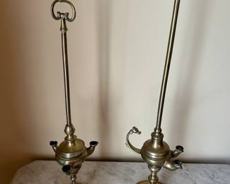 Lot #230 - $145 Lucerne oil lamps. 20"H and 22"H