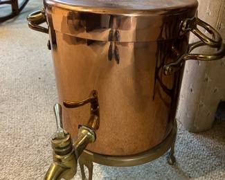 Lot #92 - $145 copper beverage dispenser on stand. 15"H with stand x 10" diameter