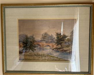 Lot #38 - $65 Bridge watercolor unsigned 15"x19"framed