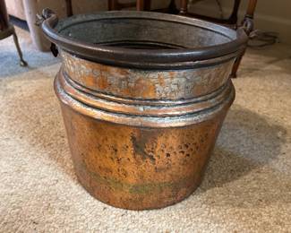Lot #90 -$80  copper bucket with handle 9-1/2"H x 10-1/2"Diameter