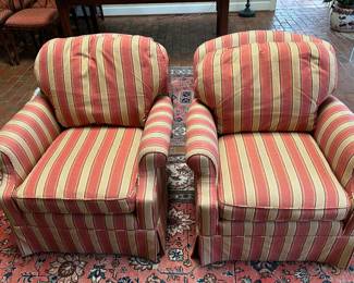 Lot #18 - $500 Pair of armchairs with down back cushions. Excellent condition. 32"W x 34"D x 32"H