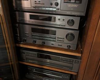 Sony stacked stereo, including a five disc changer, and double cassette. Also have a working VCR.