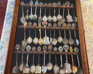 FTM081 Wooden Display Case Of Souvenir Spoons 