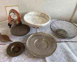 FTM060 Indian Picture On Stone, Marble Console Bowl & Metal Ware