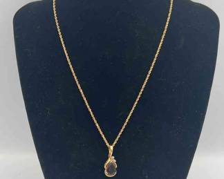 FTM102-Teardrop Garnet & Diamond Necklace In 14k Gold 