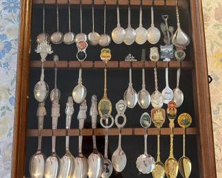 FTM079 Display Case Full Of Souvenir Spoons