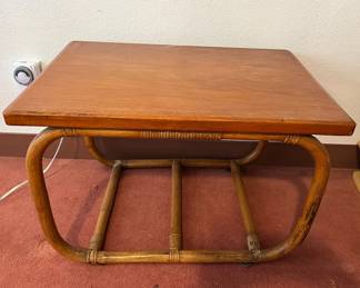 FTM074 Koa? Wood Top Rattan End Table 