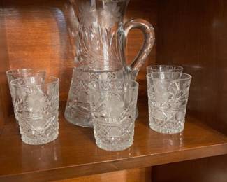 Crystal pitcher and glasses, other cut glass and crystal available