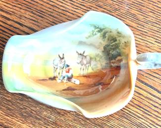 $24 ~ ROYAL BAYREUTH BOWL HAND PAINTED BOY WITH DONKEYS SCENE, BAVARIA, VGUC. Measures 6.5". (To purchase or inquire about this item, please text 470.370.0348.)