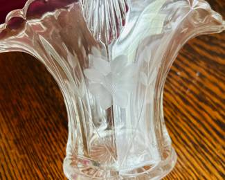 $28 ~ SET 3 VTG CUT GLASS BRIDAL BASKET VASES, large is 12" high, medium is 9" high, small is 6.5" high. All in EUC.  (To purchase or inquire about this item, please text 470.370.0348.)