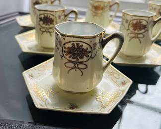 $50 - SET 6 STUNNING HAND PAINTED NIPPON CUP/SAUCERS. Beautiful condition. (To purchase or inquire about this item please text 470.370.0348.)