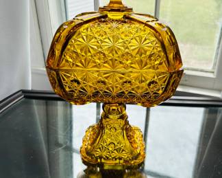 $40 ~ LARGE WESTMORELAND GLASS COVERED COMPOTE, EUC. Approximate measurements are 12"h x 7"w x 7"d. (To purchase or inquire about this item, please text 470.370.0348.)