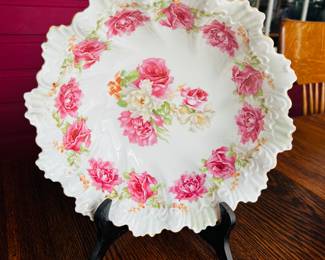 $25 ~ HAND PAINTED FLORAL BOWL SCALLOPED. 11" x 3.5", VGUC. (To purchase or inquire about this item, please text 470.370.0348.)