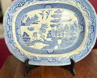 $90 ~ ANTIQUE BLUE WILLOW PLATTER, 15" X 12". Beautiful condition. (To purchase or inquire about this item, please text 470.370.0348.)
