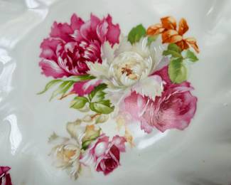 $25 ~ HAND PAINTED FLORAL BOWL SCALLOPED. 11" x 3.5", VGUC. (To purchase or inquire about this item, please text 470.370.0348.)