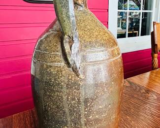 $400 ~ ANTIQUE/PRIMATIVE REDWARE STONEWARE JUG. Measures approximately 11.5h x 7.5w. (To purchase or inquire about this item, please text 470.370.0348.)