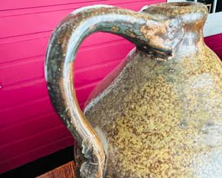 $400 ~ ANTIQUE/PRIMATIVE REDWARE STONEWARE JUG. Measures approximately 11.5h x 7.5w. (To purchase or inquire about this item, please text 470.370.0348.)