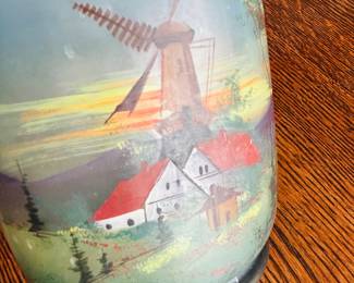 $25 ~ HAND PAINTED BISCUIT JAR, NETHERLANDS, VGUC. Measures approximately 7.5" to top of lid x 9.5 to top of handle. (To purchase or inquire about this item, please text 470.370.0348.)