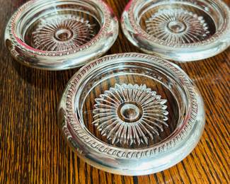 $18 ~ SET 3 LEONARD ITALY CRYSTAL COASTERS, STERLING. EUC.  (To purchase or inquire about this item, please text 470.370.0348.)