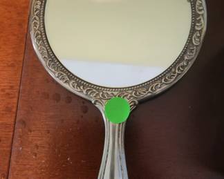 Vintage Silver Plate Heavy Ornate Floral Vanity Hand Mirror