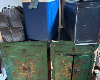 Vintage Asian tables, vintage medical bag, cooler and briefcase