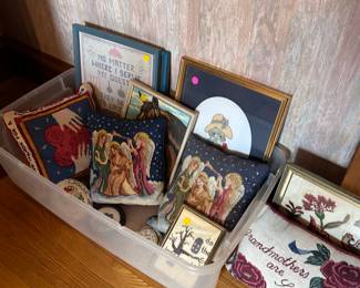 Vintage needlepoint pillows and frames