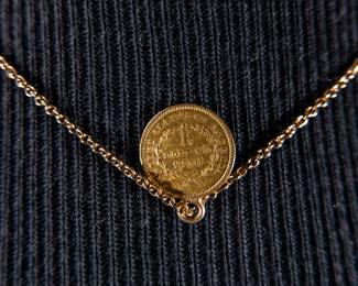 1850 Gold Dollar Pendant & 12KT Gold Chain