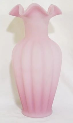 3784 - Fenton pink satin 11" ruffled edge vase
