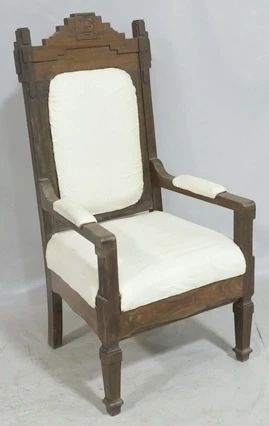 833 - Rosewood carved & upholstered arm chair 52 x 26 x 24
