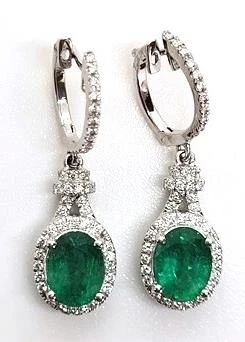 4z - Platinum Emerald & Diamond earrings 2 - 2.32CT oval brilliant cut emeralds, .37 TW diamonds
